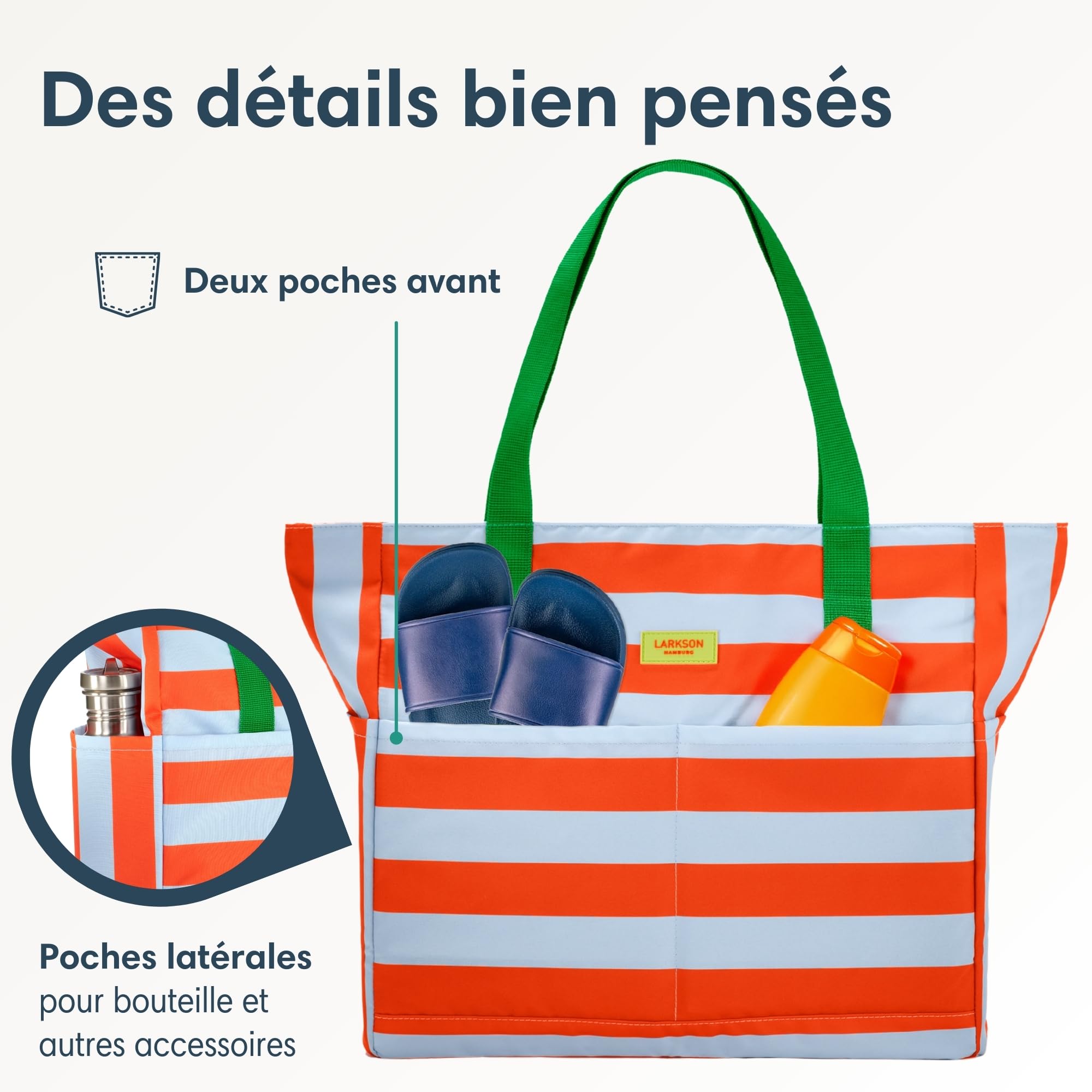 LARKSON Cabas Femme Homme - Linn - Sac de Plage Grand Format Pour Vacances, Sport, Voyage - Sac Fourre Tout avec Fermeture Éclair - Tote Bag
