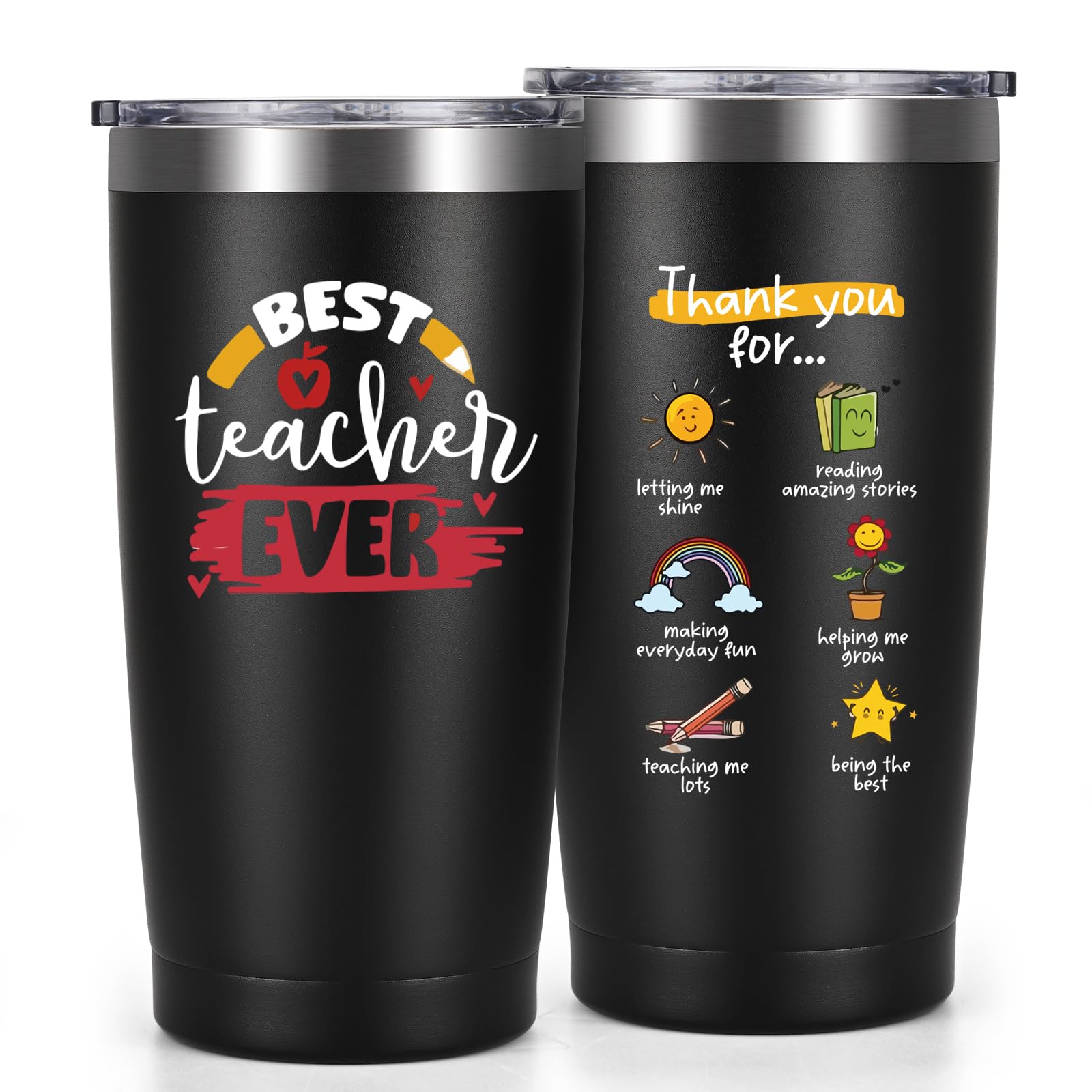 Livole Thank You Gifts for Teacher End of The Year, Best Teacher Ever Mug, Preschool Nursery Teachers Gifts for Men, Male Teachers Presents, 20oz Wine Tumbler with Straw, 600ml Insulated Glasses