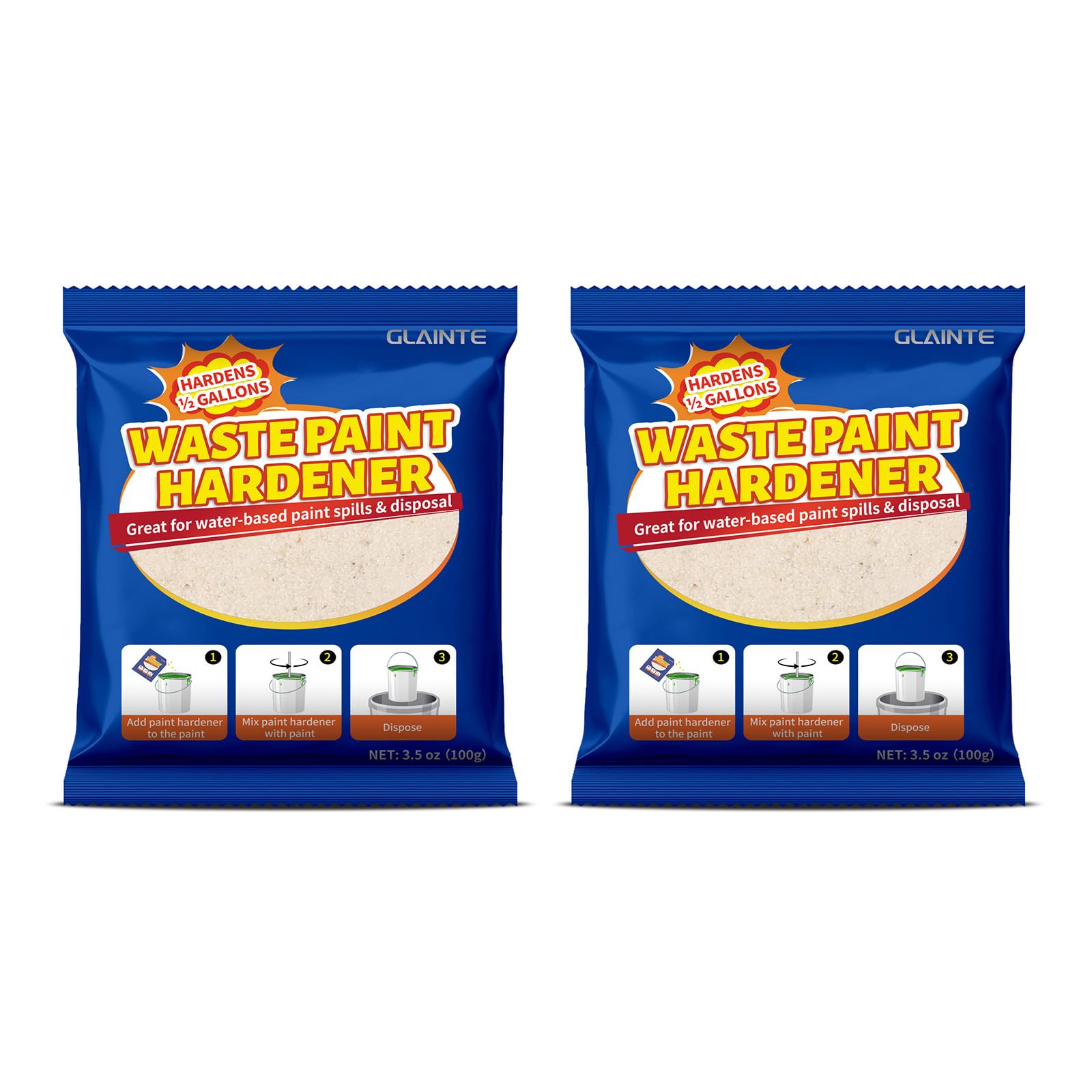 GLAINTE Waste Away Paint Hardener Fast Acting Solid Hardener - Paint Drying Powder, 3.5oz, 2 Packs