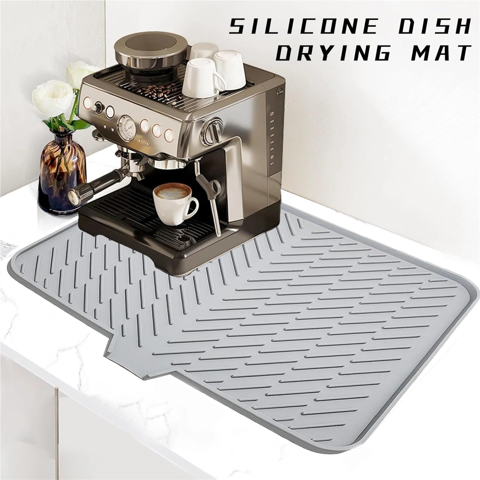 Abtropfmatte 1pc Silikon Abtropfmatte Teller Abtrocknen Pad Klapp Große Drain Abtropffläche Matte Küche Zubehör(Gray)