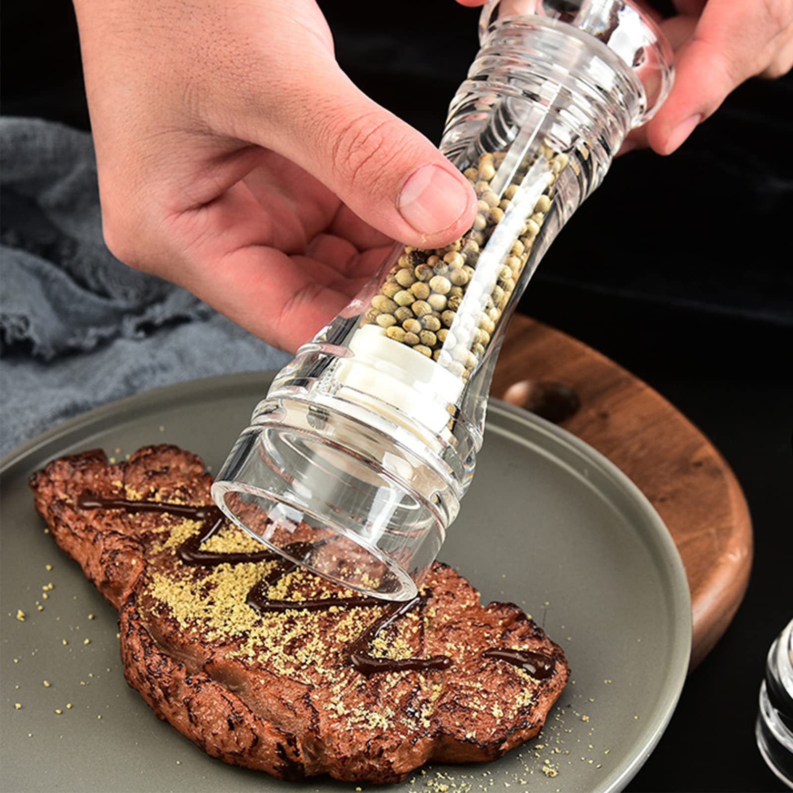 Transparent Acrylic Pepper Grinder Set - Adjustable Spice Mills -2 Transparent Acrylic Pepper Grinder Set - Adjustable Spice Mills -2