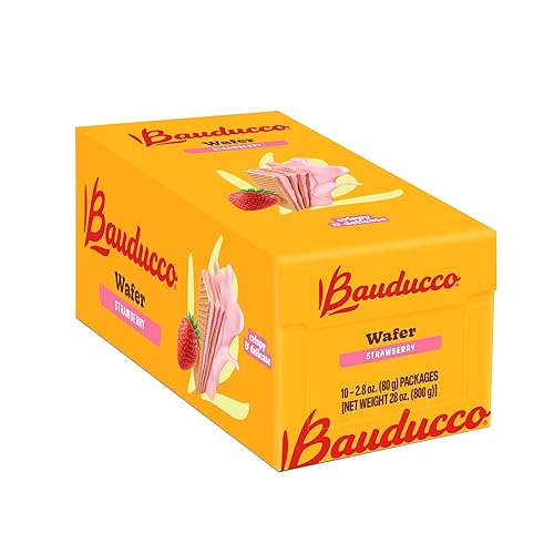 Bauducco Wafer Cookies, Strawberry, 28 oz (Pack of 10) - Crispy Layered Wafers with Rich Strawberry Cream Filling - Indulgent Sweet Snacks, Desserts & Treats - Individually Wrapped - Strawberry - 28 oz (Pack of 10)