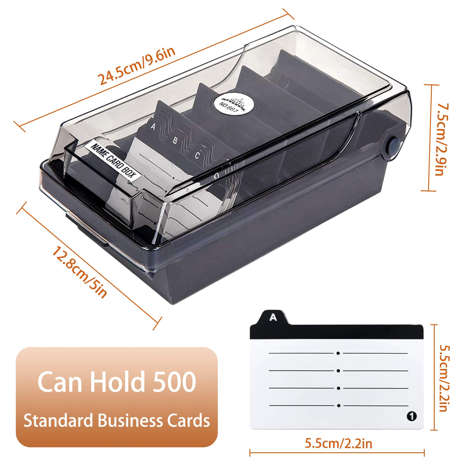 Porta Biglietti da Visita 500 Carte Scatola con Scomparto Plastica e Scheda Indice A-Z