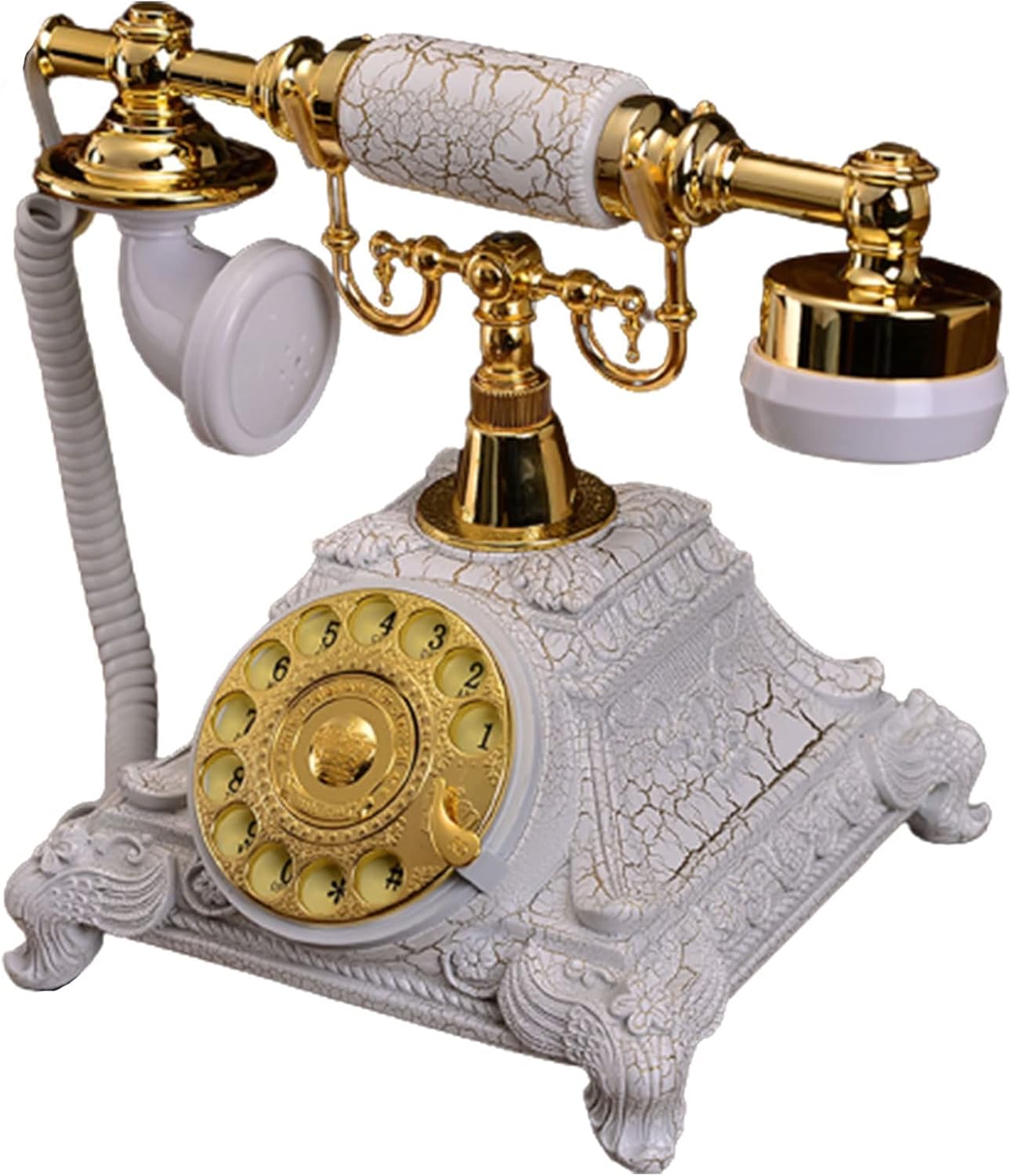 Retro Rotating Dial Phone with Mechanical Ringtone, Old Fashioned European Wired Phone for Home Office Hotel Decoration (White) (White. b)