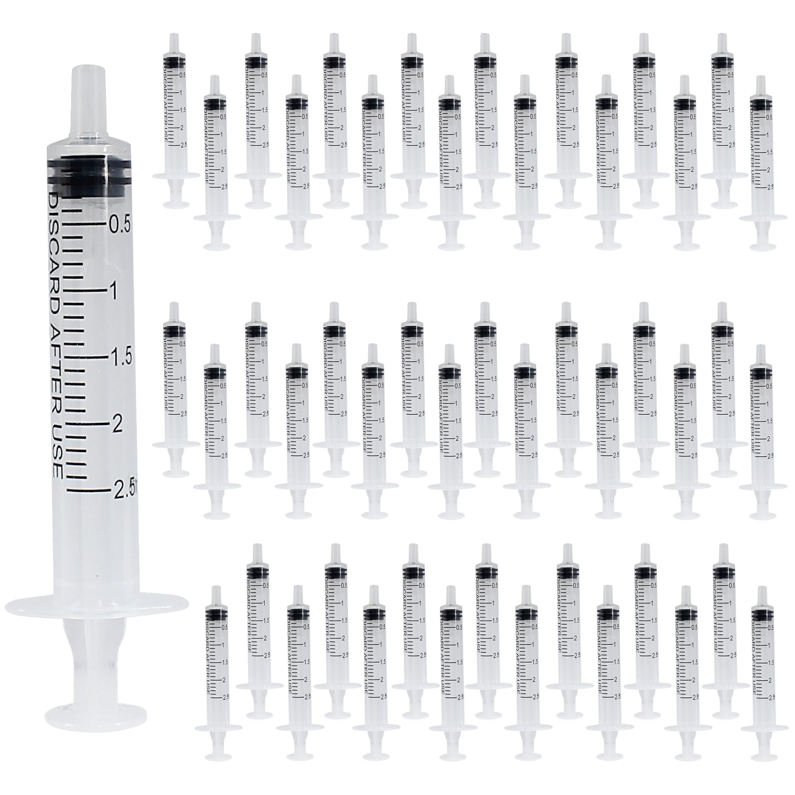 Waziaqoc 50Pcs 2ml/cc Plastic Syringe, No Needle Individually Packge, Catheter Sealed with Measurement for Scientific Labs, Feeding Pets, Oil or Glue Applicator