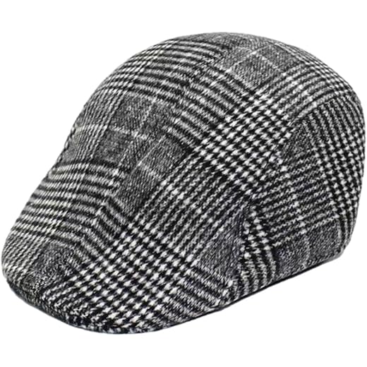 THE STYLE SUTRA Beret Hat Autumn Winter Classic Plaid Flat Cap for Outdoor Driving Traveling Black White Adult