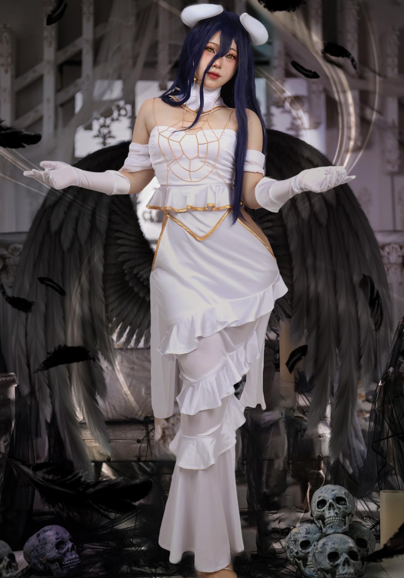 C-ZOFEK Women Anime Cosplay Dress Off the Shoulder Costume Outfit Full Set Goddess Prom White Fishtail Dress: Small