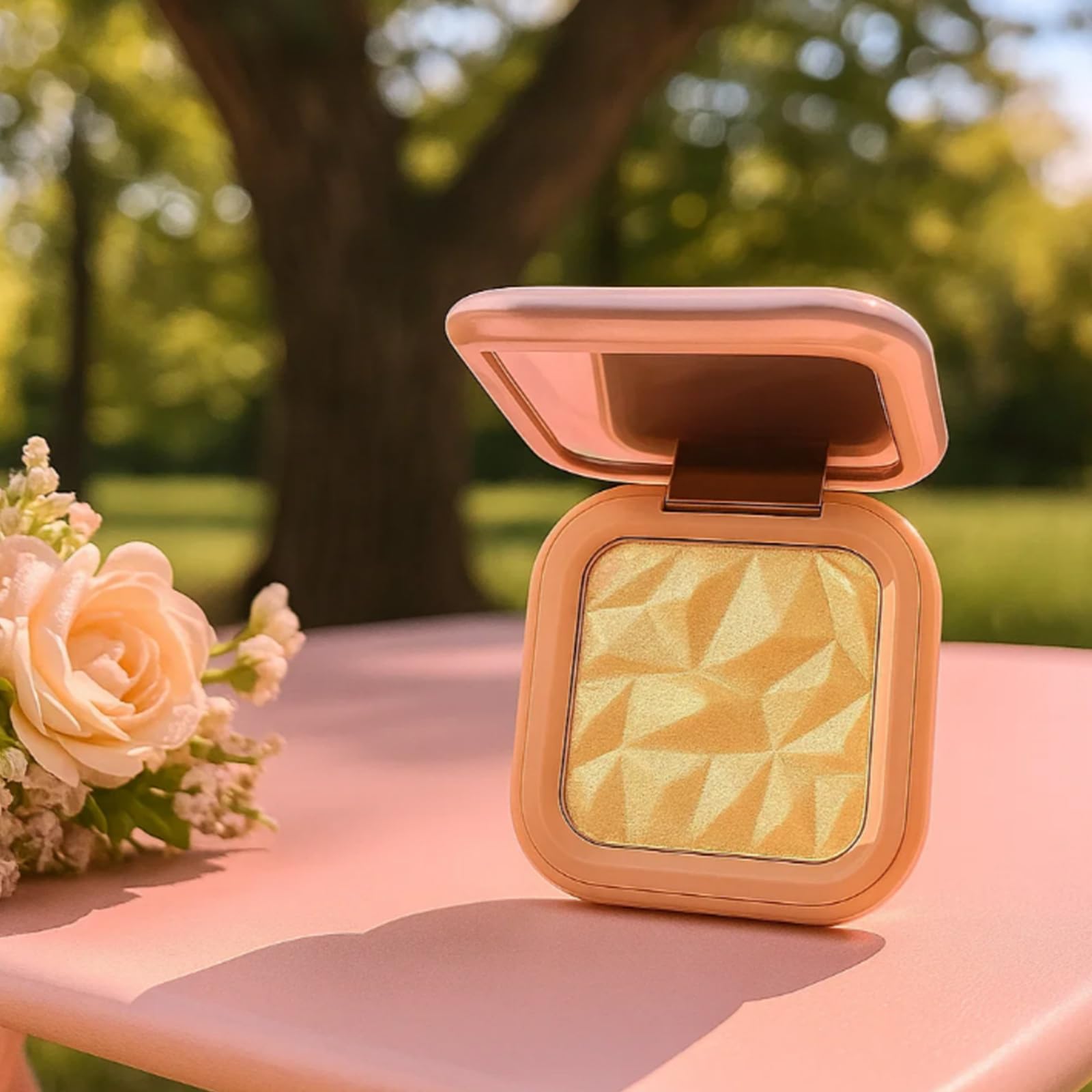 Champagne Gold Highlighter Palette With Brush For Face, Smooth Shimmer Powder for Contouring Highlighting Cheekbones - Image 3