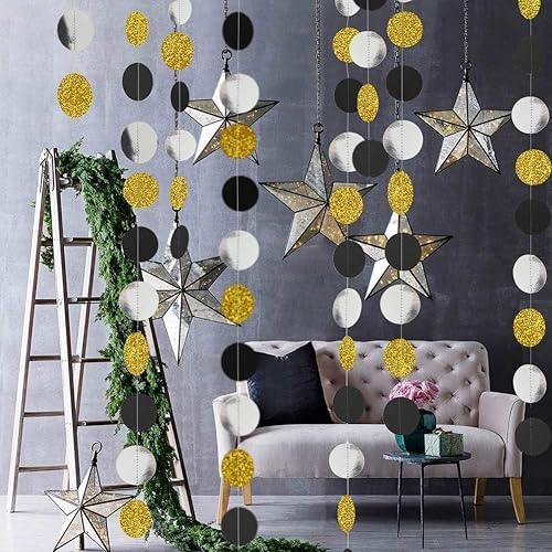 Miniatura 6 de Guirnalda de círculos con purpurina negra plateada y dorada, decoración de fiesta, círculos de papel, serpentinas, telón de fondo para bodas,