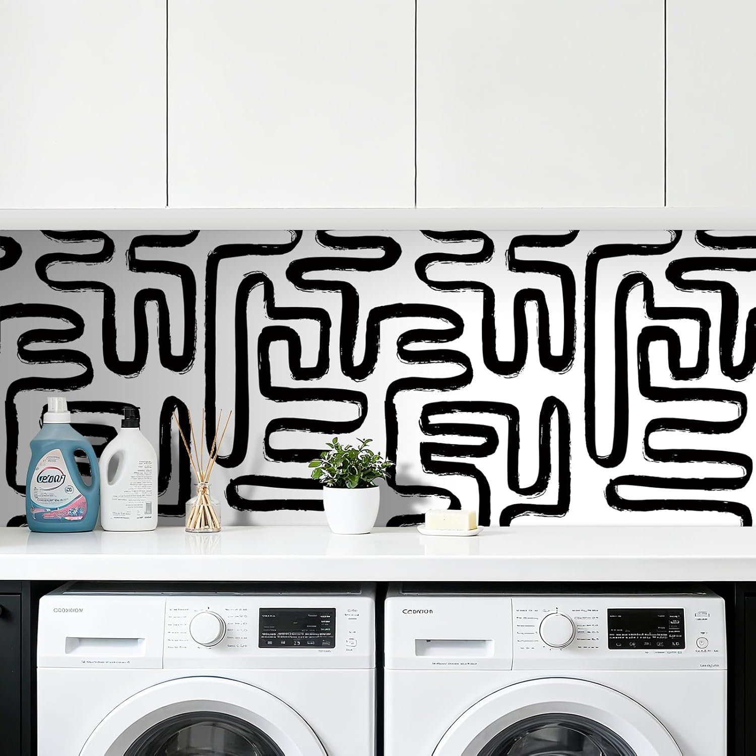 Livelynine 17.5x276 Modern Black and White Peel and Stick Wallpaper Minimalist Abstract Black Lines Graffiti Vinyl Geometric Bathroom Wallpaper Waterproof Renter Friendly Contact Paper for Walls RV
