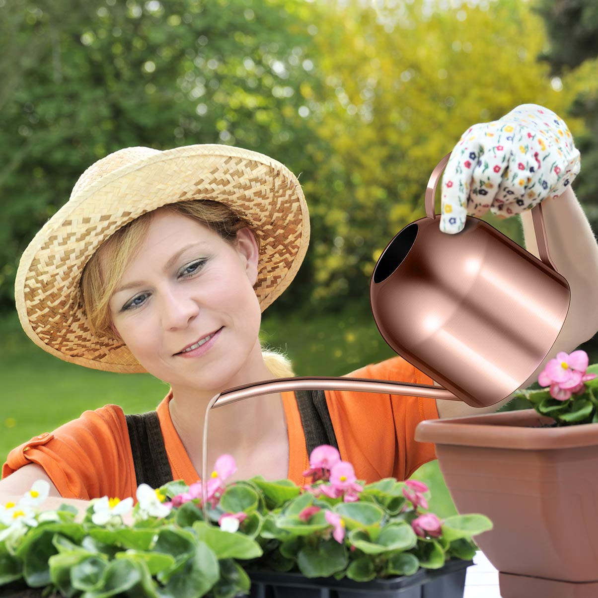 1 arrosoir en Acier Inoxydable pour Plantes d'intérieur ou Plantes d'intérieur - Long Bec - 1000 ML - Petit Pot d'arrosage de Jardin (cuivre)