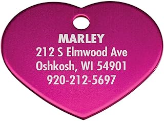 Personalized Pet ID Tag, Custom Engraved Heart-Shaped Name Tag, Pink