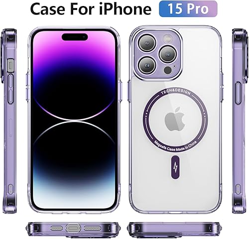Miniatura 5 de Funda para iPhone 15 Pro con protector de pantalla compatible con MagSafe Diseño transparente magnético Anti amarillamiento Antideslizante Bonita