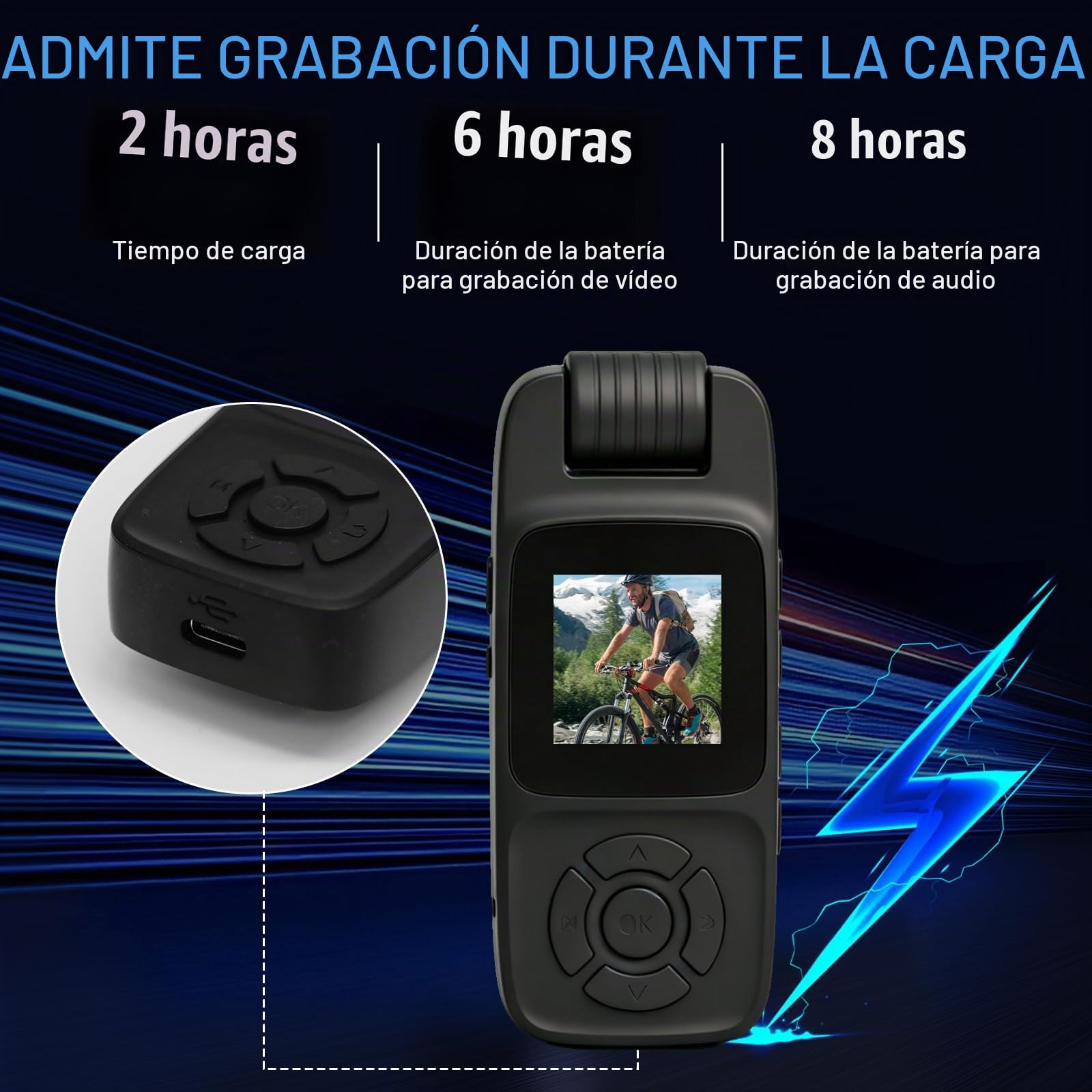 BodyCam 256G Resistente al Agua con Función de Visión Nocturna, Cámaras Corporales 4K con Cámara Giratoria de 180°,Batería de 180 Minutos para Ciclismo,Deportes al Aire Libre,Viajes,Policía