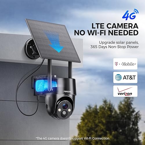 Miniatura 2 de Cámara de seguridad solar 4G LTE, cámara inalámbrica para exteriores con tarjeta SIM, visión nocturna a color 2K, vista panorámica de 360, detección