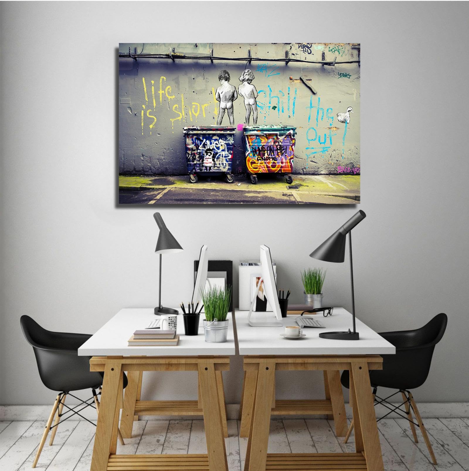 UIRINGART Street Graffiti Wall Art Naughty Boys Impression sur toile Affiches pour salon Café Bar Appartement Espaces modernes et urbains Décoration murale 35x55cm Cadre intérieur