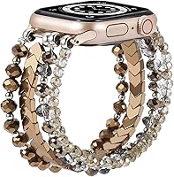 Vista 8 de MOFREE Beaded Bracelet Compatible with Apple Watch Band 38mm/40mm/41mm/42mm, Fashion Elastic Stretch Women Bands for iWatch Series Coffee