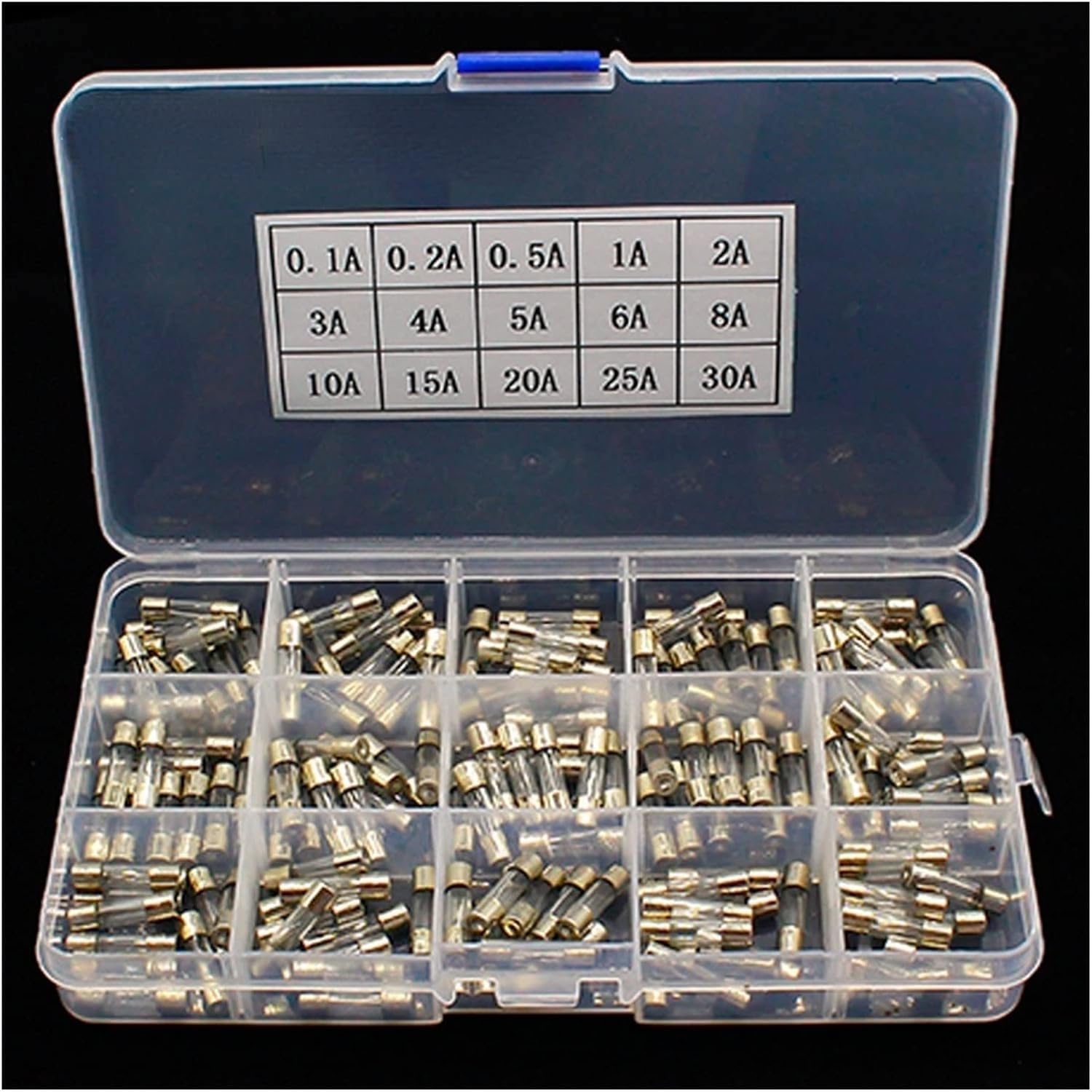 15 tipi 150 pezzi 5 * 20 fusibili a tubo di vetro a rottura rapida fusibili a tubo di vetro per auto kit assortito 5X20 con scatola fusiveis 0,1 A-30 A fusibili domestici