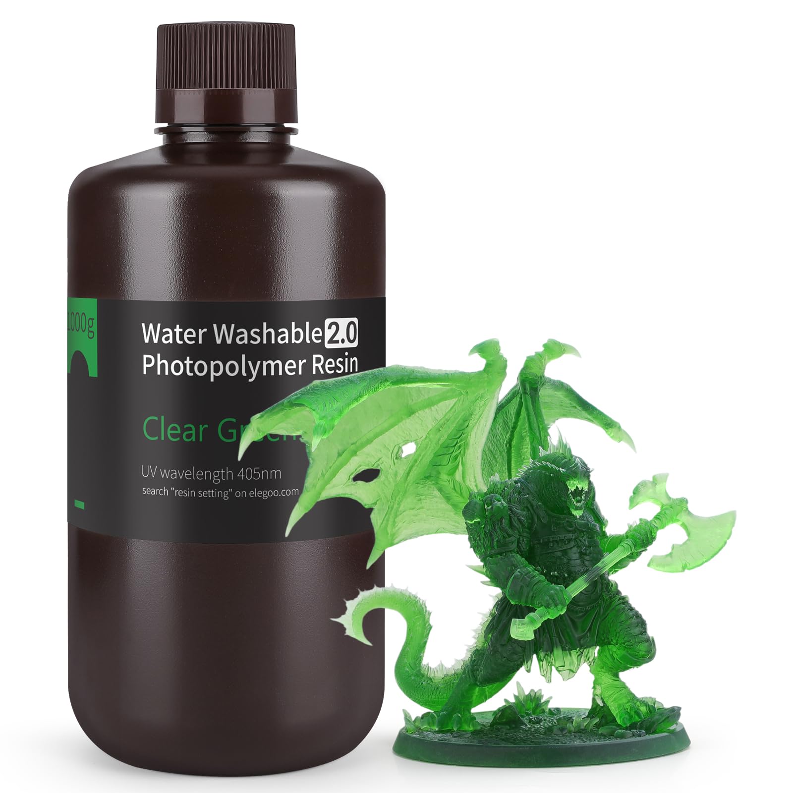 ELEGOO Upgraded Water-Washable Resin 2.0, 3D Printer Resin with Low Viscosity and High Precision, 405nm UV Fast Curing Photopolymer Resin, 3D Resin for LCD/DLP Printing, Green-image-9