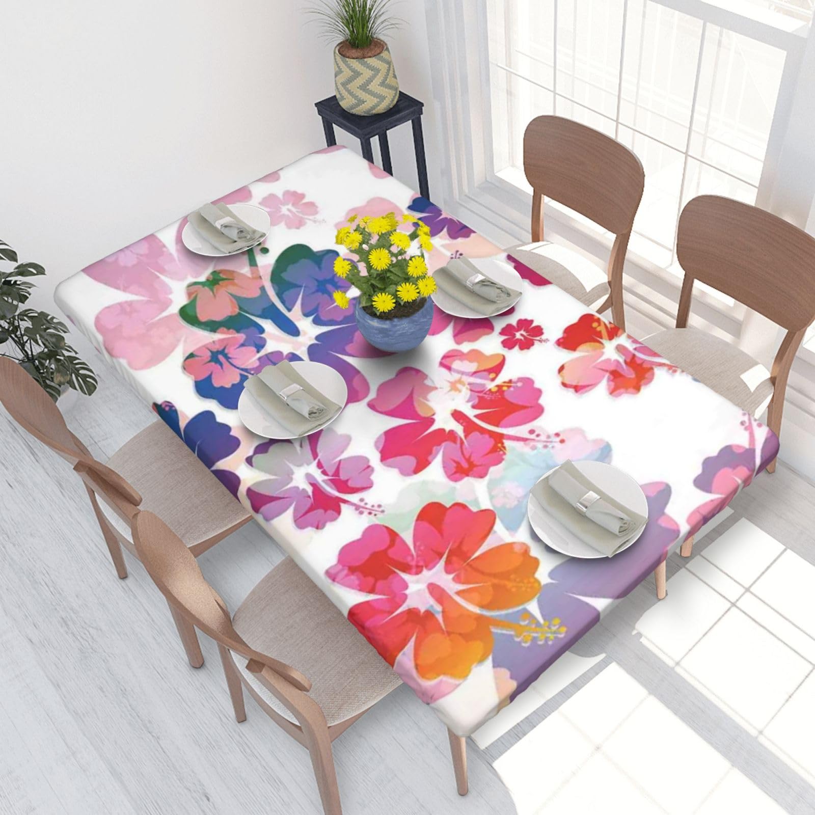 BNVSADC Hawaiian flower print Printed 4FT Tablecloth 122x76 CM Polyester Kitchen Water Resistant Table Cloth Dining Table Decoration Table Covers