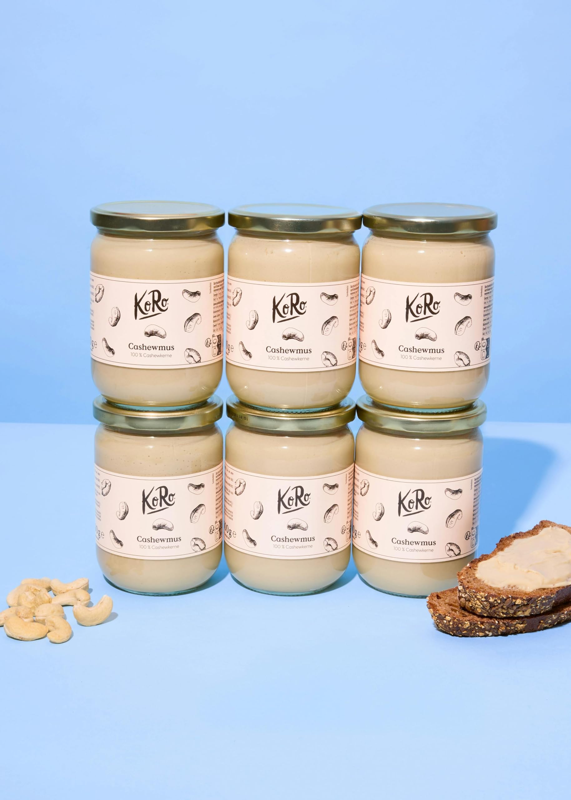 KoRo - Crema di anacardi 6 x 500 g - Crema di frutta secca senza zuccheri aggiunti e senza additivi - Spalmabile, 100% a base di anacardi, prodotto vegano