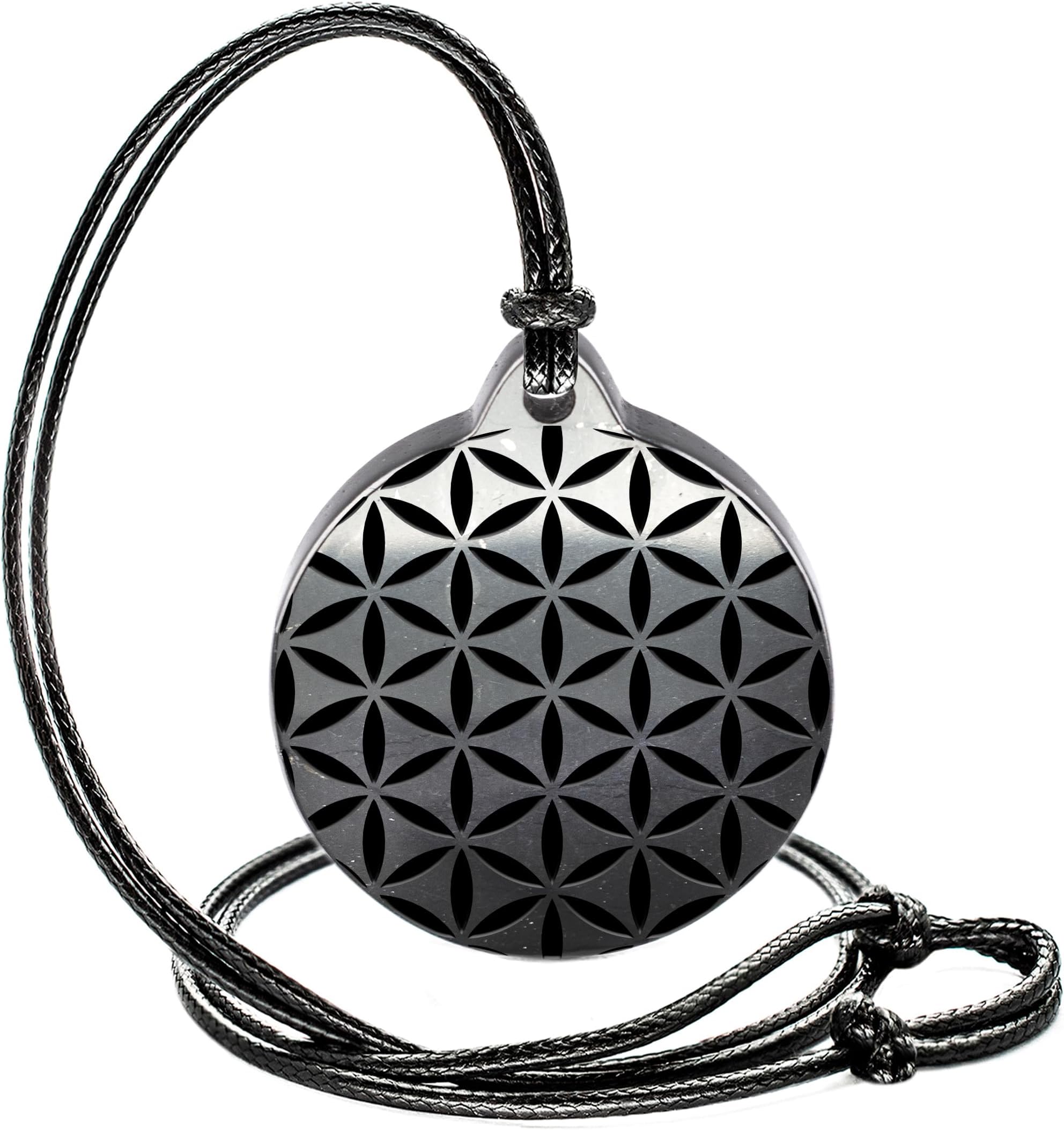 Shungite Pendant Necklace - Engraving of the Sacred & Celtic Symbol - Unique Carved Shape - Sacred Geometry - Formulas Universe - Shungite Stone Type II