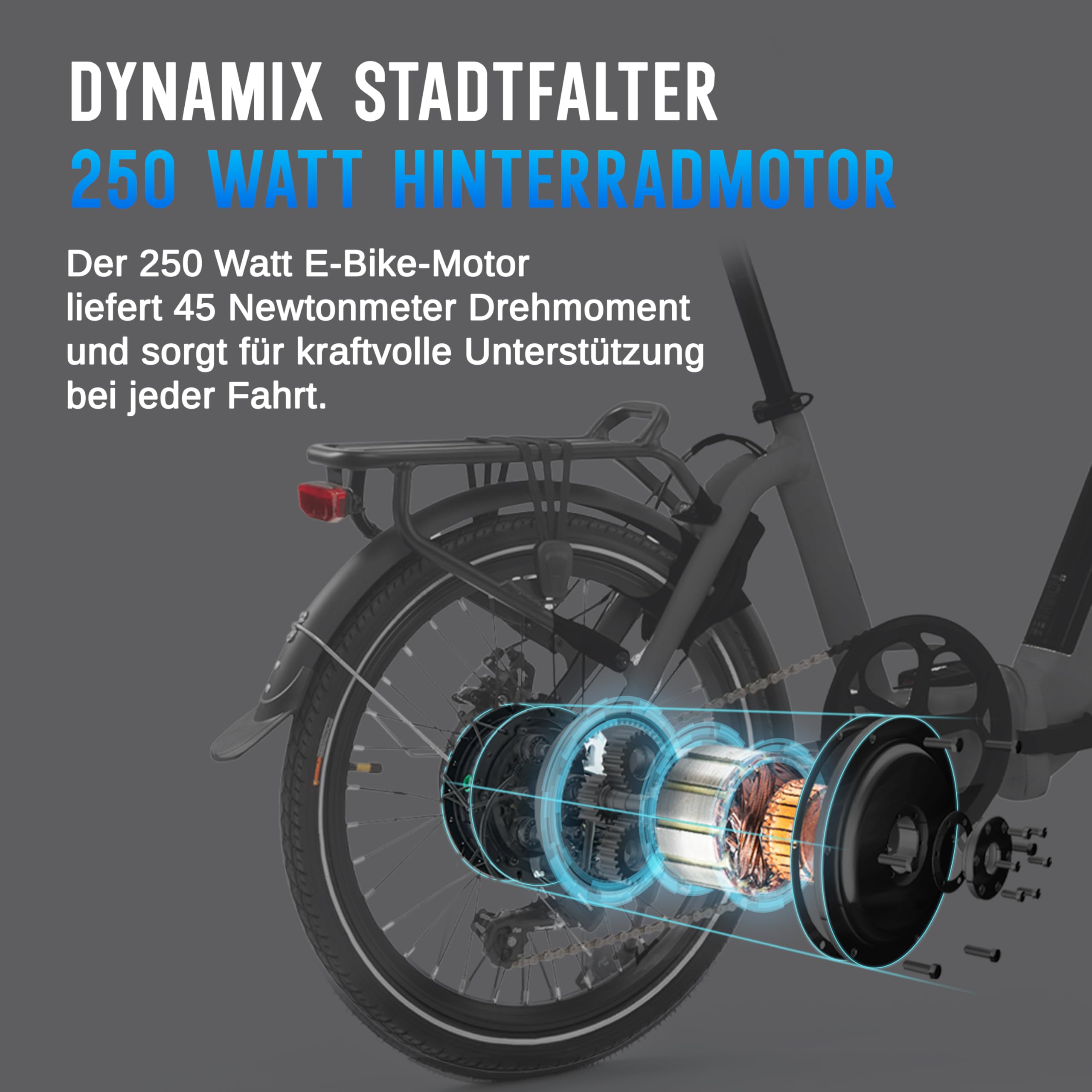 AsVIVA E-Bike Klapprad 20 Zoll, faltbares E-Bike Pedelec, 14 Ah Samsung Akku, 100 km Reichweite, 25 km/h, kompakt | Grau