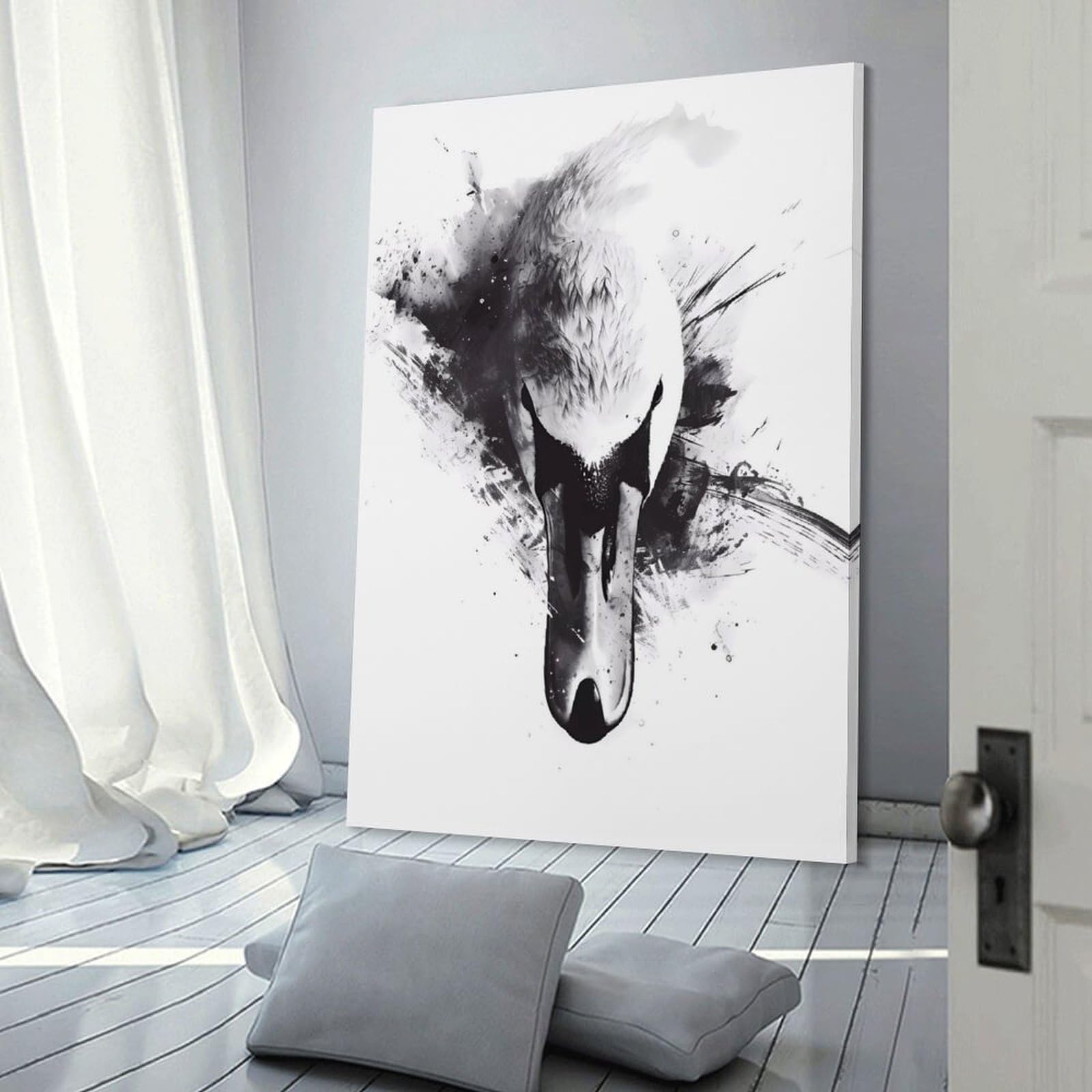 Junmoney Frame-Swan Watercolor Wall Picture Print Swan Watercolor, 24X36inch(60X90cm), For Apartments, Flats Or New Home Decor, A Simple Refresh For Blank Walls