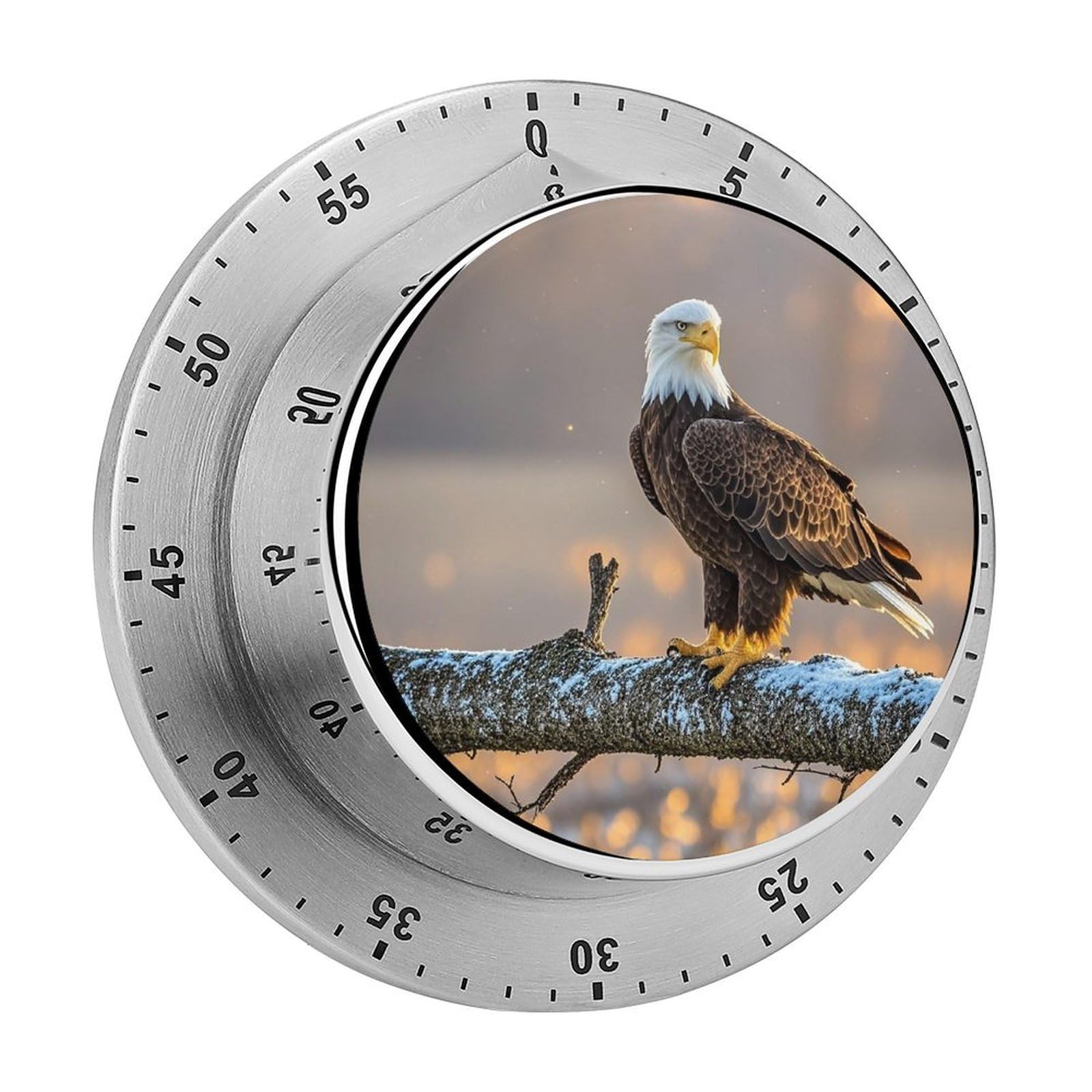 Golden Sunset Bald Eagle Timer Fashion Visual Timers Wind Up 60 Minutes Desk Timers Stainless Steel Magnetic Timer Countdown Clock No Batteries Loud Alarm for Kitchen Chef Cooking