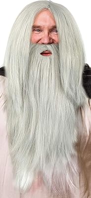 Parrucca da mago in grigio con barba grigia per uomo e donna Mago Gandalf Merlino Carnevale