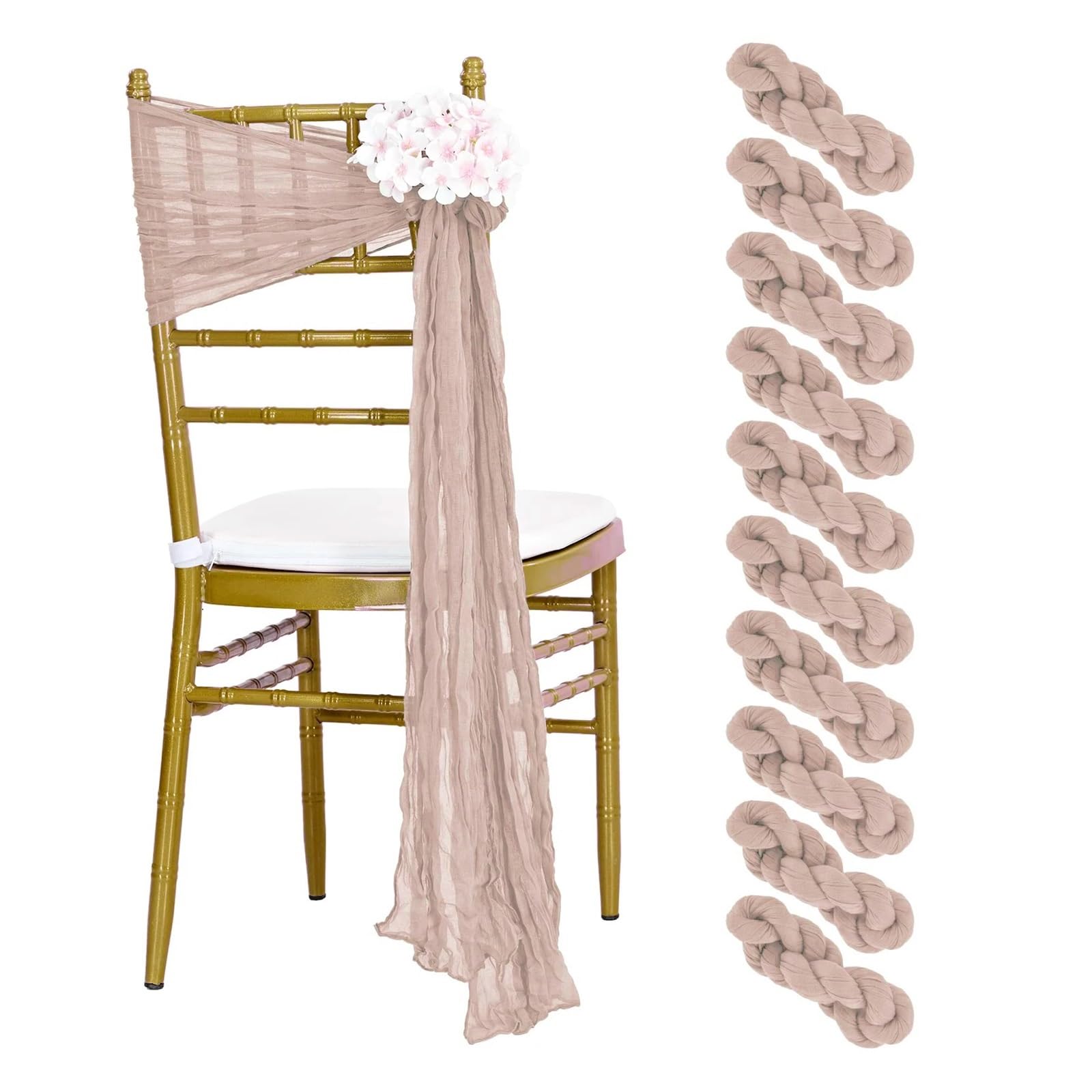Fiocchi Sedie Matrimonio 10 Pezzi 30x275cm Viola Decorazione Sedia Matrimonio Garza Garza Sedia Fasce Sedia Fiocco Sedia Copertura for Festa di ricevimento(Beige)