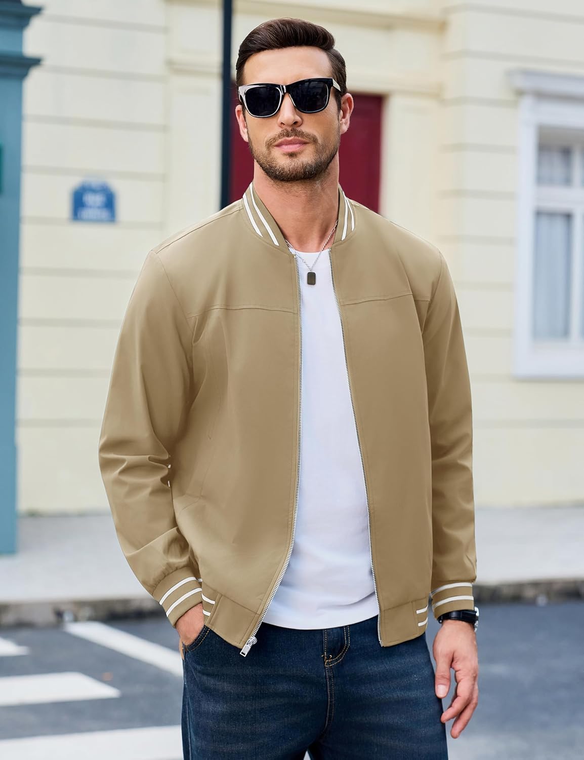 MAGCOMSEN Men's Bomber Jacket Lightweight Windbreaker Jackets Zip Up Windproof Jackets Casual Spring Fall Coat for Golf