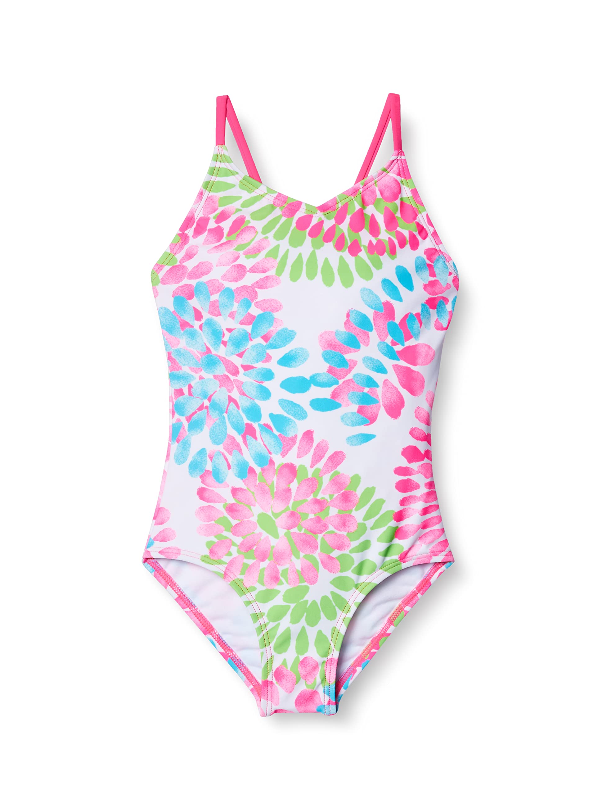 Kanu Surf Girls' Bali Beach Sport 1-Piece Swimsuit – Banded Geo Print Bathing Suit For Active Kids