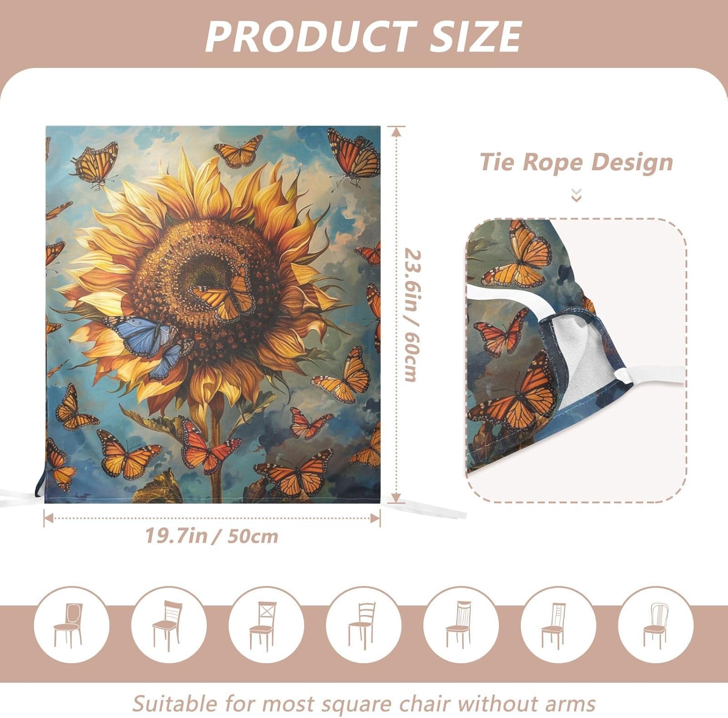 ALAZA Sunflower and Vintage Butterflies Chair Back Cover Set of 6, Washable Reusable Removable Chair Slipcovers Decorative Chair Cover for Home Kitchen Wedding Party
