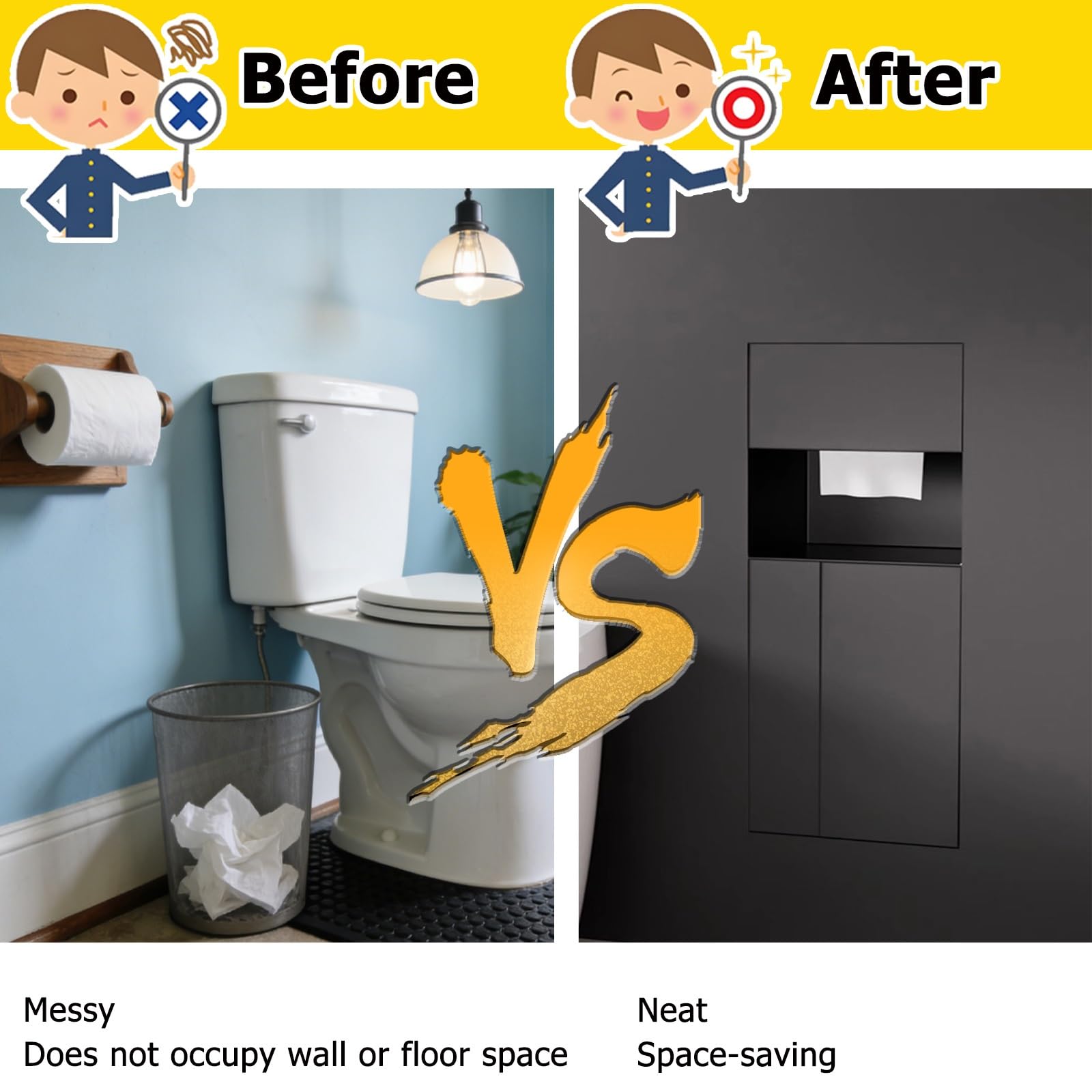 Nicho de pared de baño, soporte de papel higiénico empotrado, acero inoxidable 304, sin taladrar, inserto de ducha rectangular para instalación de azulejos