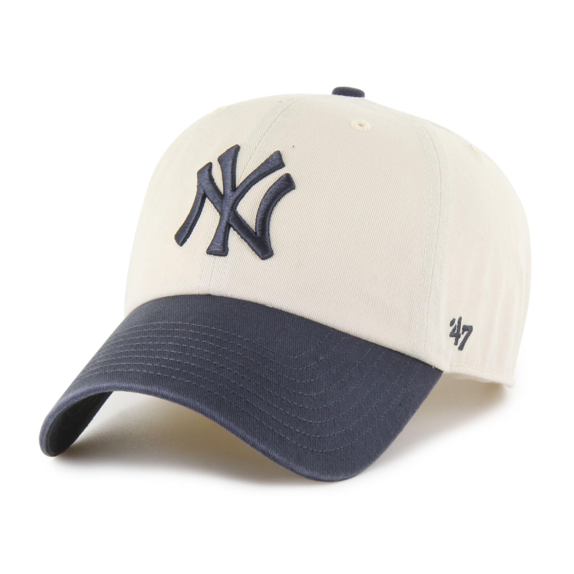 47 New York Yankees MLB Two Tone Clean Up Cap Beige Navy Blue