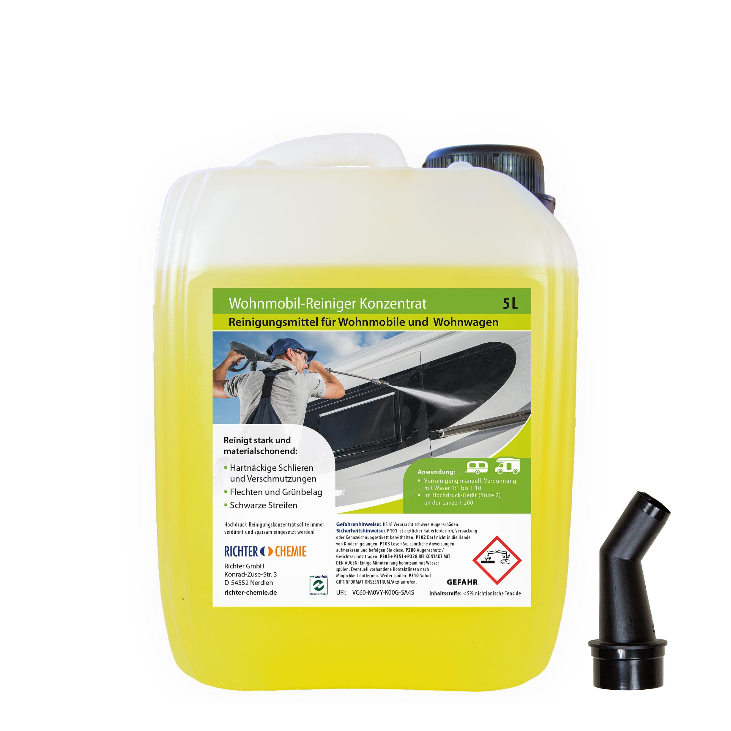 Richter Chemie Wohnwagenreiniger außen | Hochwirksamer Caravan Außenreiniger für strahlend saubere Oberflächen | Wohnmobilreiniger | Caravanreiniger | Konzentrat | 5L Liter