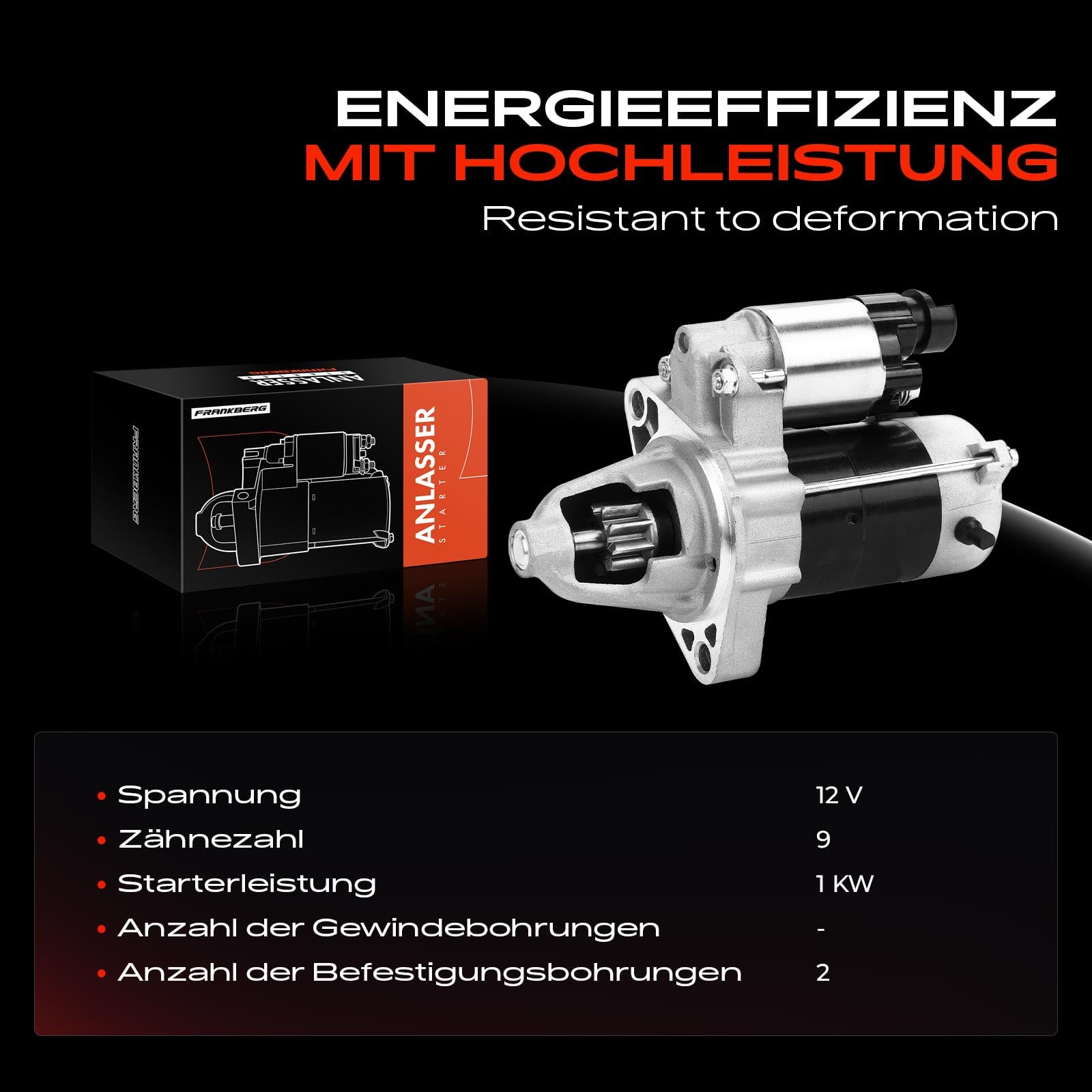 Frankberg Motorino d'avviamento 1 KW 12 V 31200P3FJ01 228000-6450 | 9 Zähnezahlahl; Compatibile con: CR-V I RD