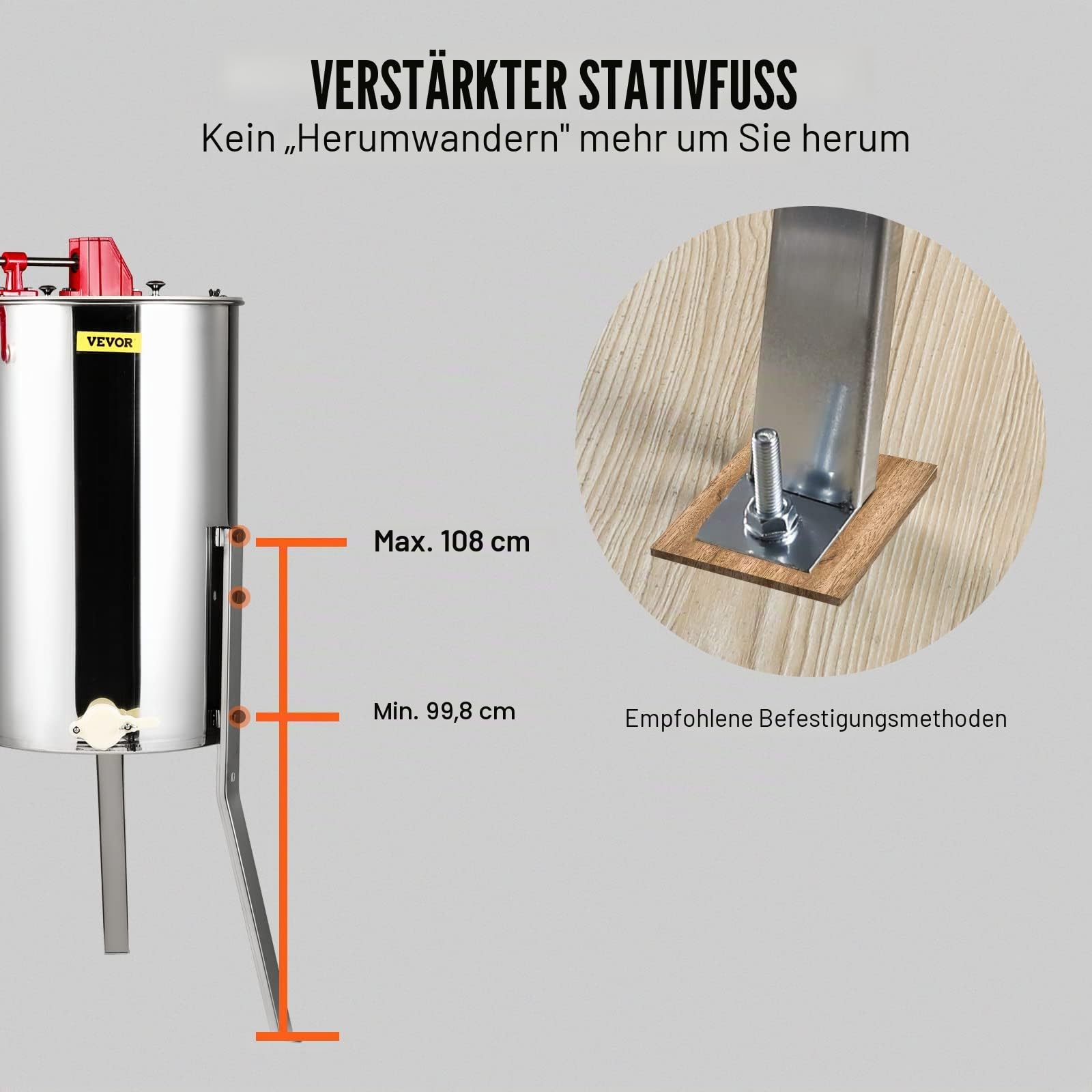 VEVOR Manuelle Honigschleuder Tangentialschleuder Edelstahl 3 Rähmchen Honigextractor 45mm Honigventil Diagonalschleuder 48x16/23cm Wabengröße Durchsichtiger Deckel Imkerei Bienenzüchter Zubehör