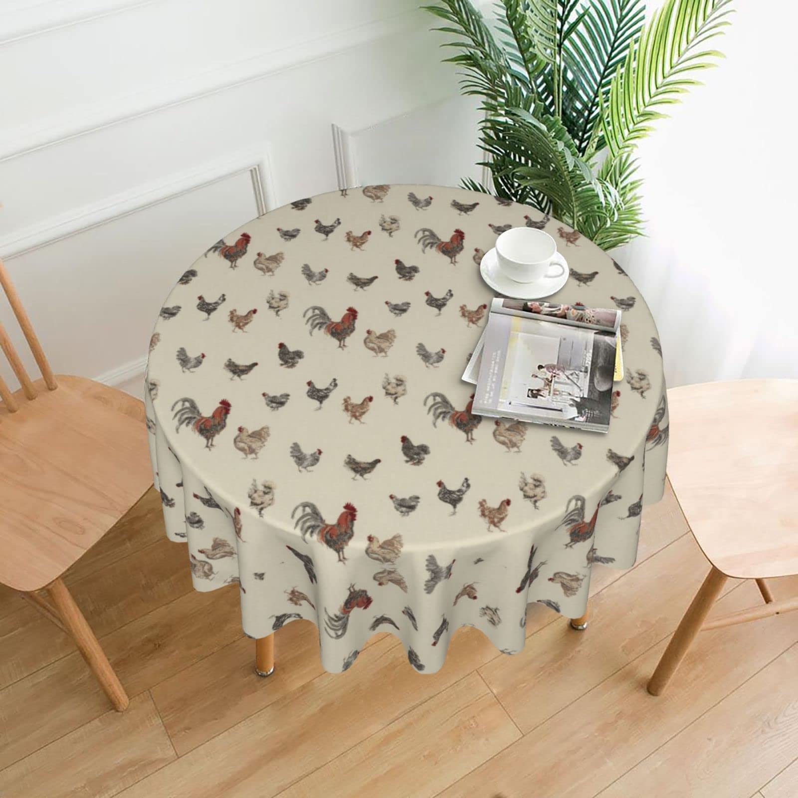Lawenp Art Chicken Animal Painting Decorative Round Table Cloths - 60 Inches in Diameter for Buffet Tables, Parties, Holiday Dinners.