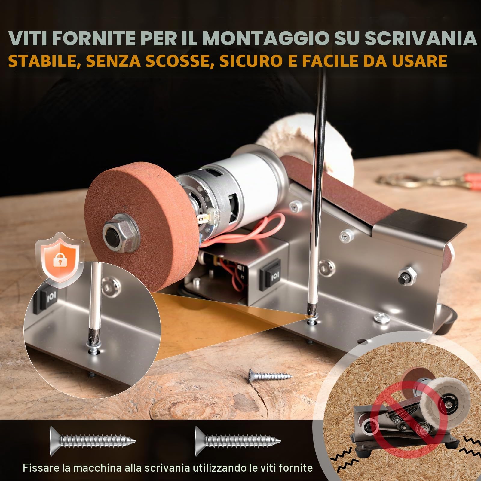 Levigatrici a nastro Lucidatura metallo, legno, mestieri; affilatura utensili e coltelli | 7 velocità regolabili,Facile da trasportare,Basso rumore