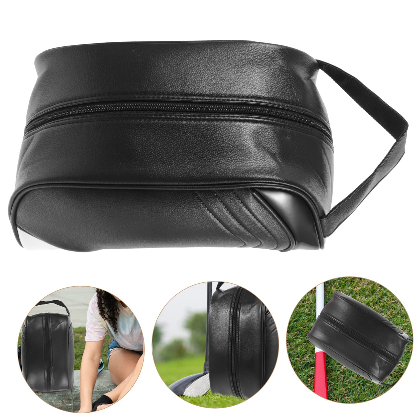 Schuhbeutel Baumwolle aus Leder und Wiederverwendbar Faltbar für Golfschuhe Sneaker Tasche für Reise und Koffer Schwarz