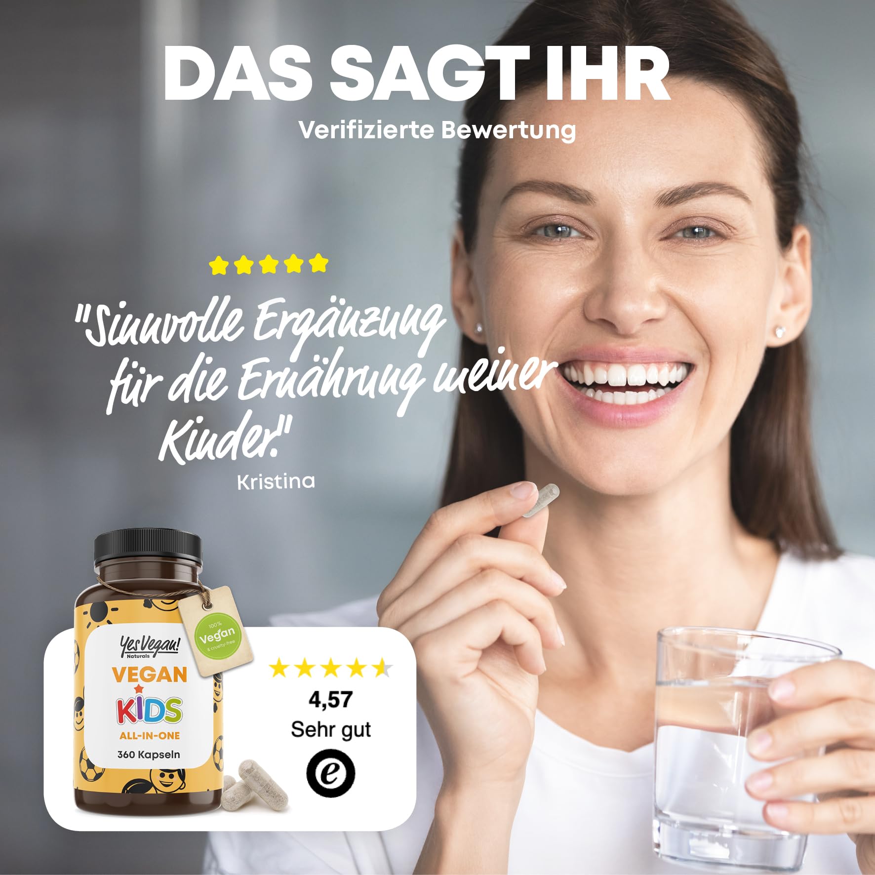 Kinder Vitamine All-in-One (360 Kapseln = Jahresvorrat) Vitamin B12+D3+K2+B2+B6+B9 Folsäure + Zink + Eisen + Selen + Natrium + Kalium + Jod - Vitamine Kinder - Multivitamin Kind (1)