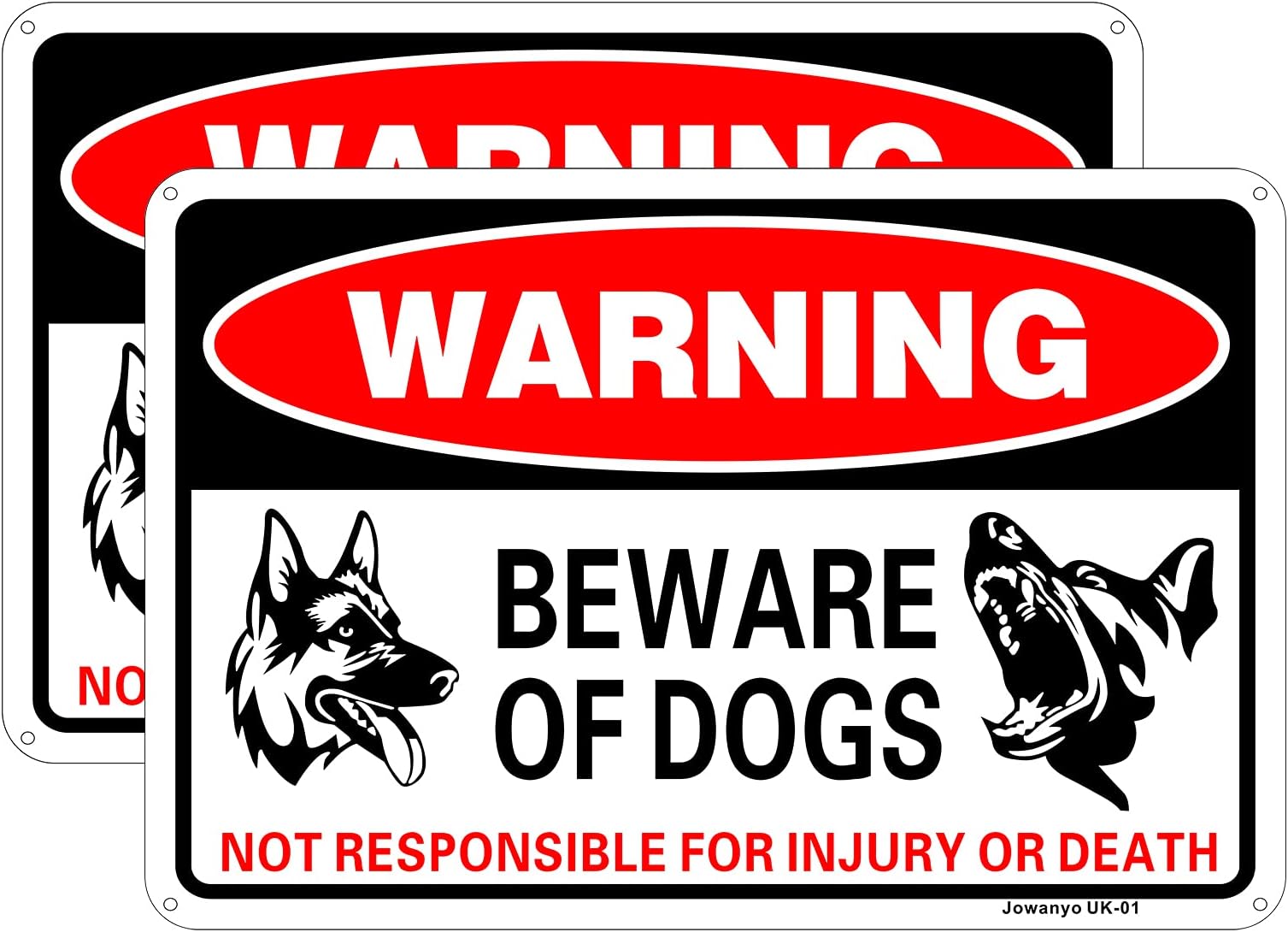 Jowanyo Beware of Dog Sign,Dog Warning Sign,20 x 30 cm,Reflective Aluminum,2 Pack