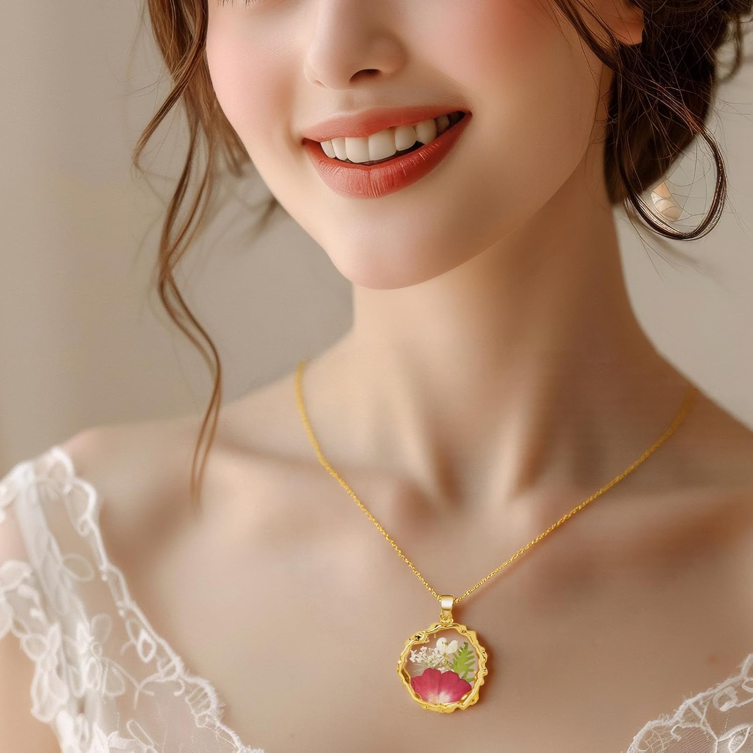 Birth Flower Necklaces for Women,Pressed Flower Necklaces,Personalized Handmade Boho-Style Resin Necklace Pendant,Unique Presents For Birthday, Christmas-18’’ - Image 2