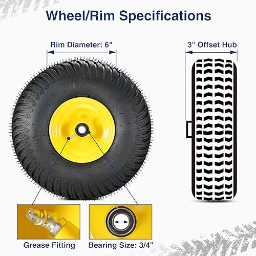 Miniatura 2 de MaxAuto - 2 neumáticos para cortacésped de 15 x 6.00-6 con rin, eje de desplazamiento de 3 pulgadas largo con rodamientos de 3/4 pulgadas (no se