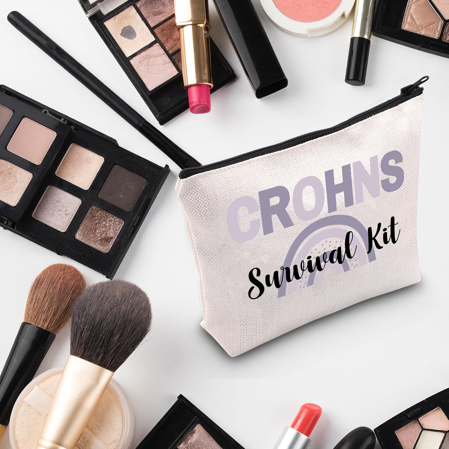 G2TUP Crohns Disease Awareness Gift Crohns Survival Kit Makeup Bag Colitis Warrior Cosmetic Bag Chronic Illness Gift Purple Ribbon Gift (Crohns Survival Kit MB) image 5