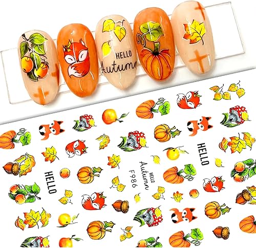 Miniatura 4 de 6 hojas de calcomanías de arte de uñas de otoño, calcomanías de hojas de arce, calcomanías autoadhesivas 3D, calcomanías de uñas de otoño, hojas de