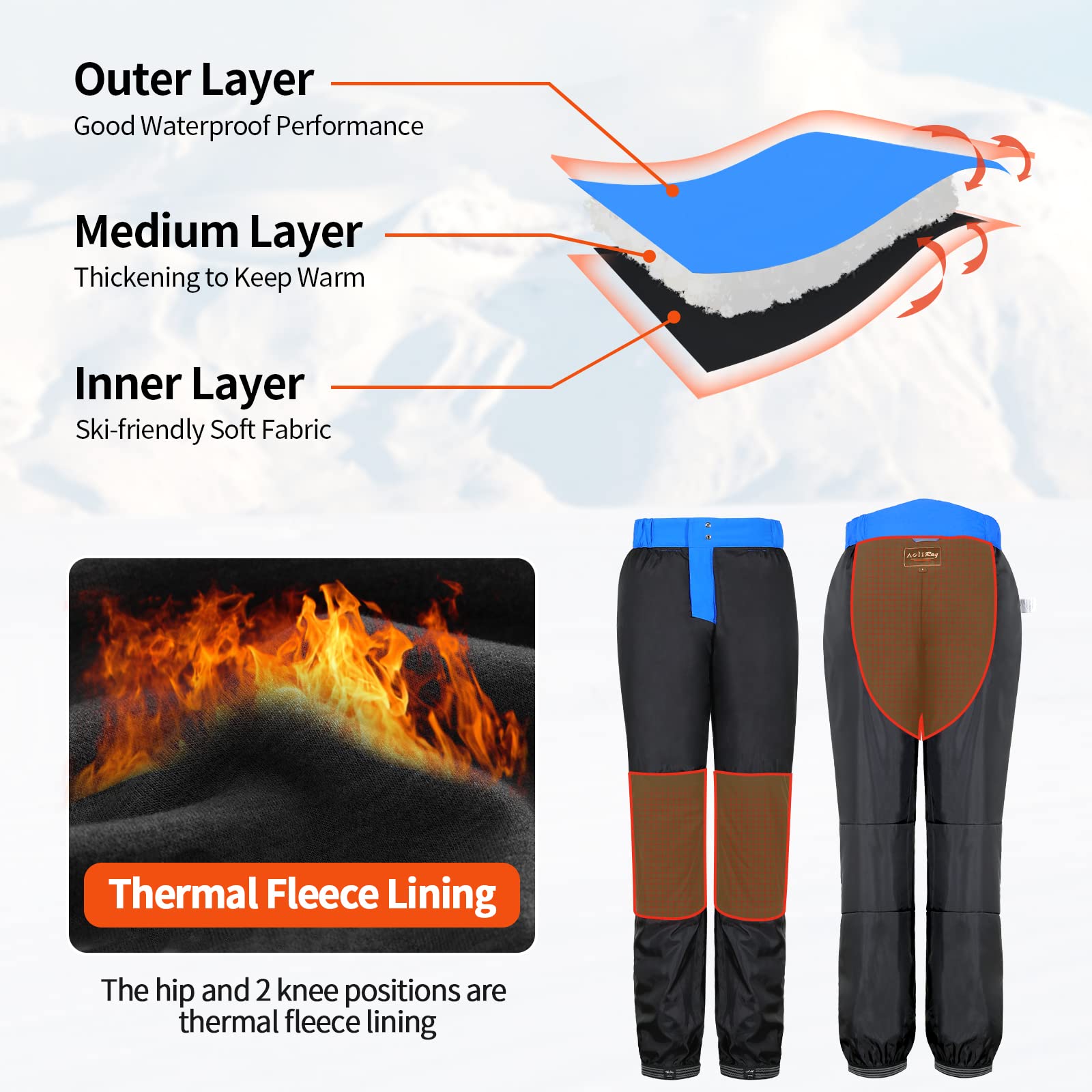 AOLI RAY Herren Skihose Snowboardhose Trägerhose Wasserdicht Gefüttert Winddicht Outdoorhose mit Abnehmbar Träger