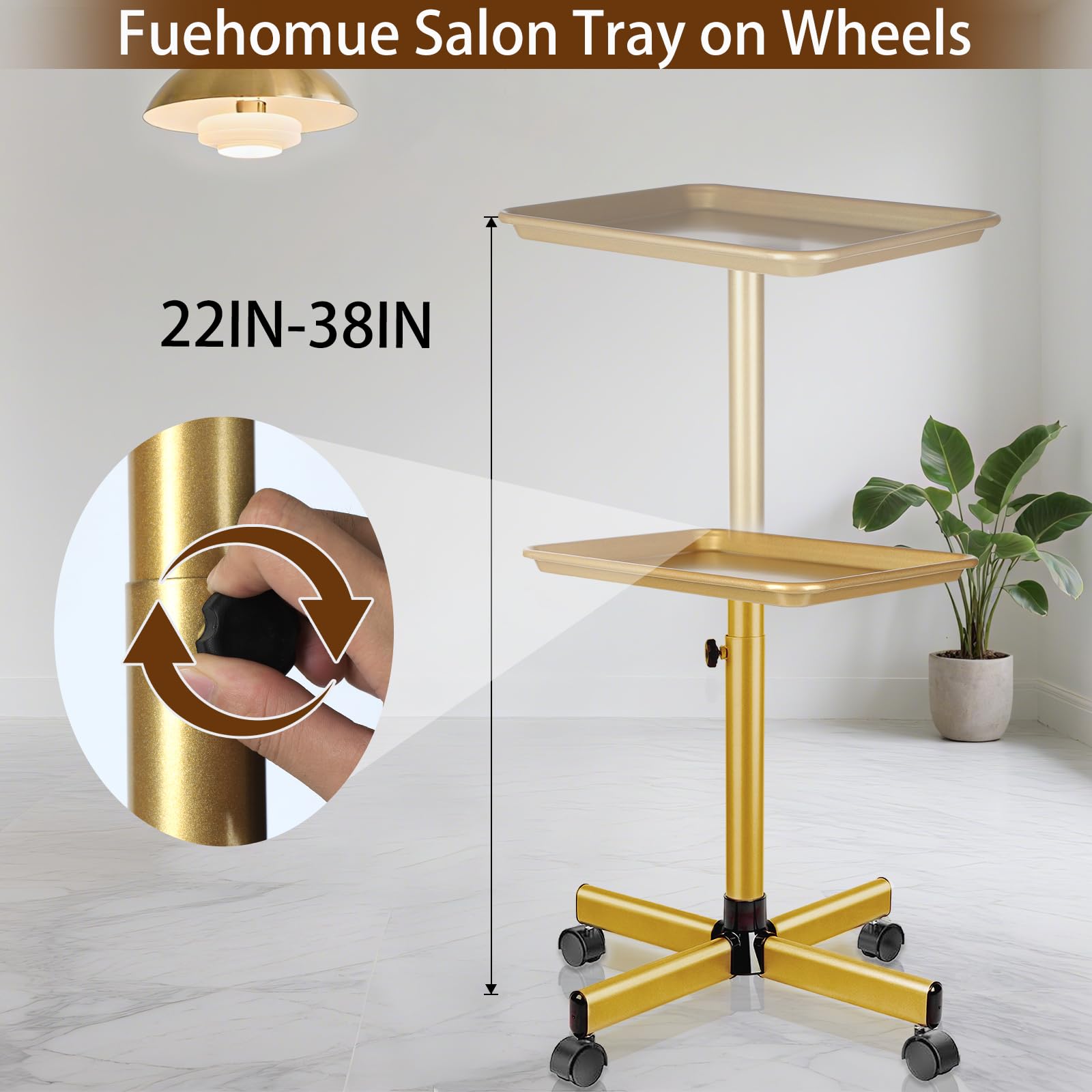 Salon Tray Cart with Adjustable Height and Wheels